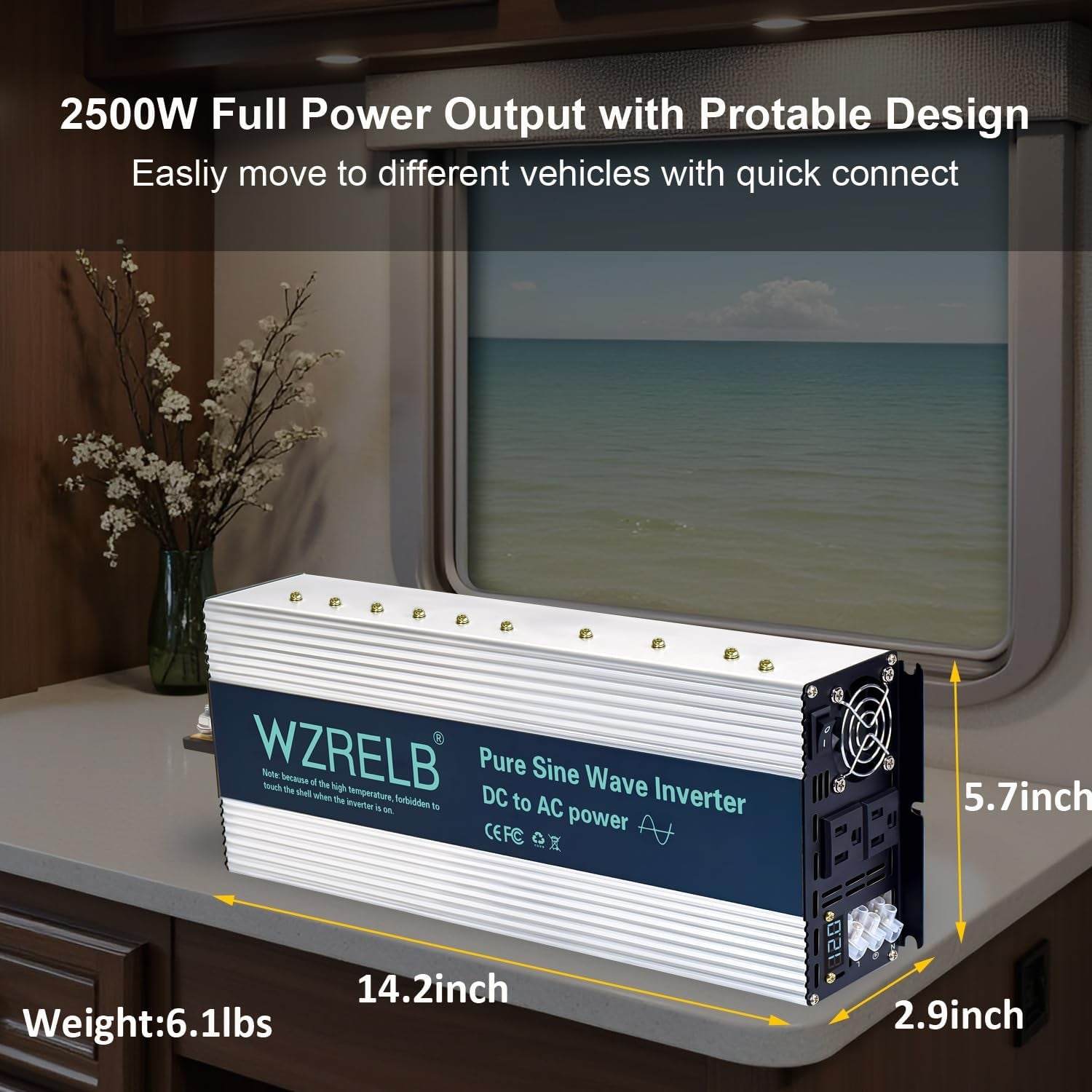 2500W Pure Sine Wave Inverter, Car Power Inverter 12V DC to 110V 120V AC Converter for RV, Truck, Solar, Outdoor with Dual AC Outlets, Hardwire Port, Surge 5000W, LED Display,Off-Grid