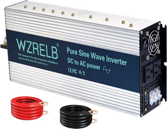 2500W Pure Sine Wave Inverter, Car Power Inverter 12V DC to 110V 120V AC Converter for RV, Truck, Solar, Outdoor with Dual AC Outlets, Hardwire Port, Surge 5000W, LED Display,Off-Grid