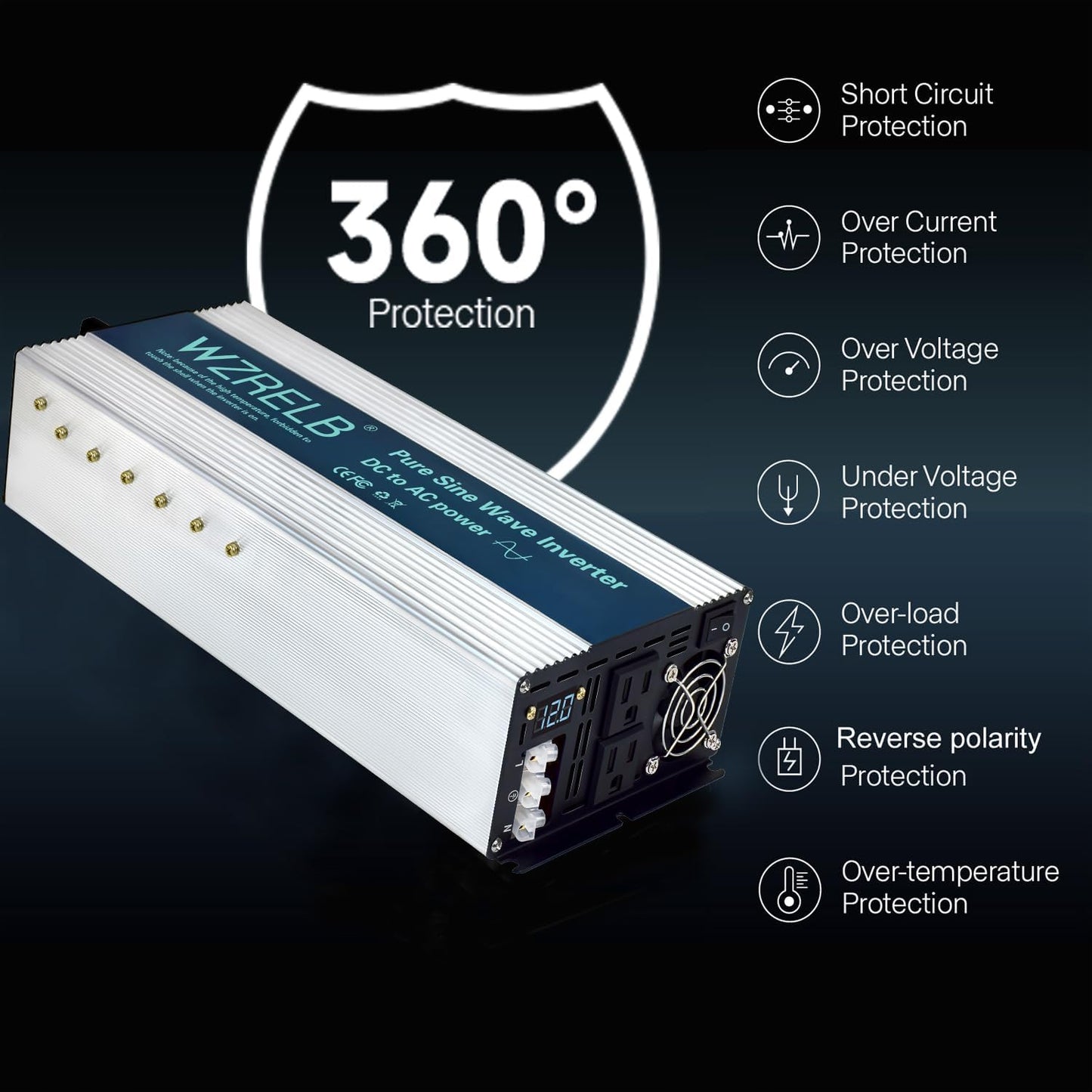 2500W Pure Sine Wave Inverter, Car Power Inverter 12V DC to 110V 120V AC Converter for RV, Truck, Solar, Outdoor with Dual AC Outlets, Hardwire Port, Surge 5000W, LED Display,Off-Grid