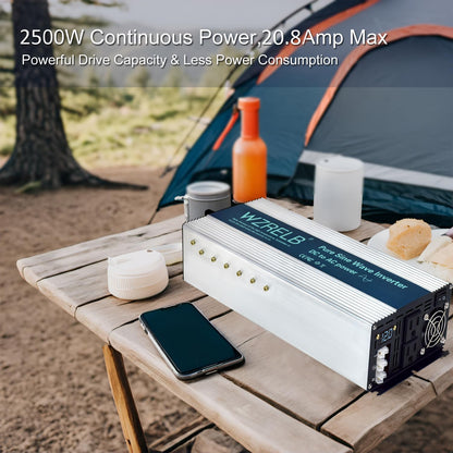2500W Pure Sine Wave Inverter, Car Power Inverter 12V DC to 110V 120V AC Converter for RV, Truck, Solar, Outdoor with Dual AC Outlets, Hardwire Port, Surge 5000W, LED Display,Off-Grid